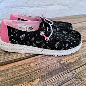 Hey Dude Youth Wendy Unicorn Black casual shoes whimsical doodles black print
